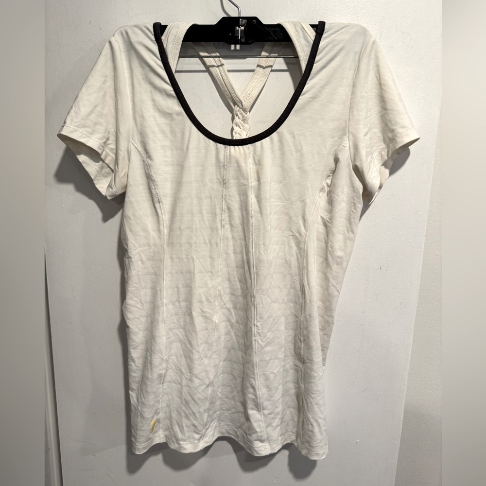 LOLE athletic top braided neck off shoulder white gym moisture wicking street M